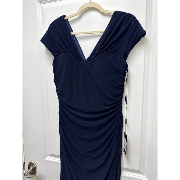 La Femme Womens Size 8 Navy Blue Jersey Evening Gown Maxi Dress Cocktail Wedding - Picture 7 of 12